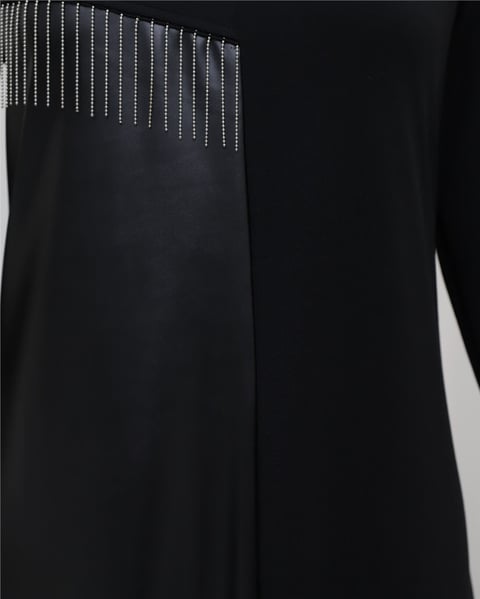 Deri Detaylı Metal Zincirli Elbise -Siyah-Elbise-349-5017-R01