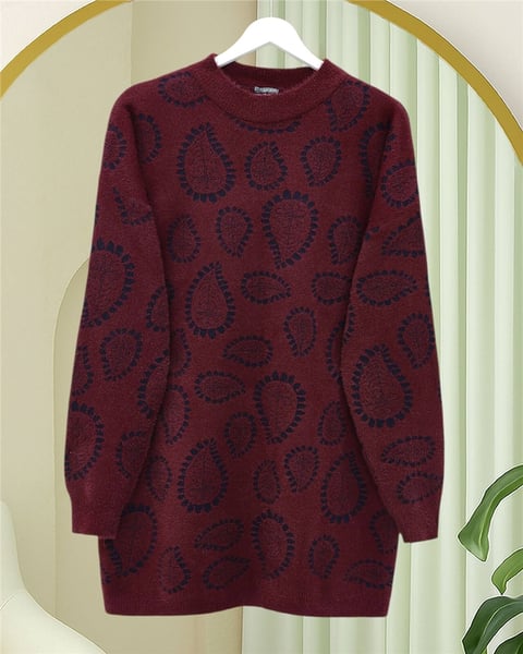 Dik Yaka Damla Desenli Sakallı Salaş Triko Kazak   -Laci-Kazak-109-9778-R03