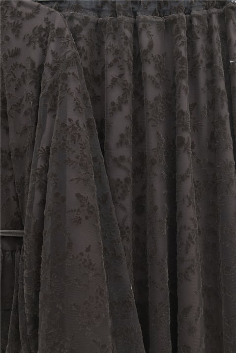 Dik Yaka Flog Baskılı Balon Kol Beli Bağcıklı Etekli Astarlı Tül Takım -Kahve-Takım-398-22034-R15