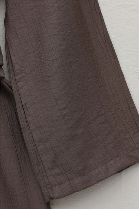 Dik Yaka Pilise Detaylı Cepli Kemerli Çilek Tulum -Kahve-Tulum & Salopet-438-2001-R15