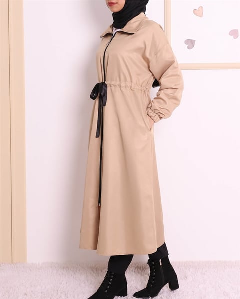 Dik Yaka Tünel Bağcıklı Trenc -Vizon-Trençkot-223-6167-R23