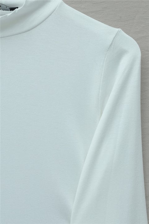 Dik Yaka Uzun Kol İçlik Bluz -Ekru-Bluz-253-13122-R07