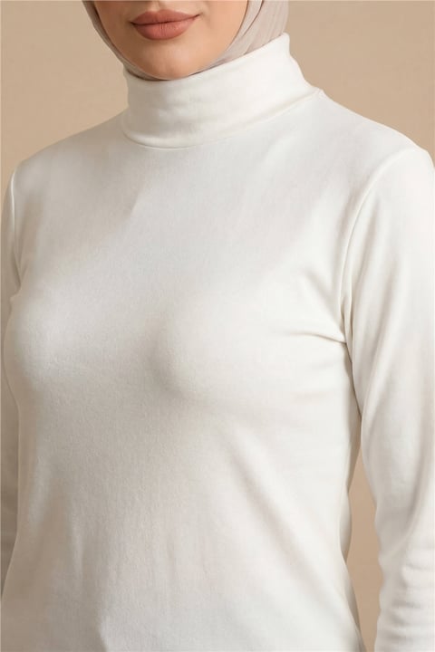 Dik Yaka Uzun Kol İçlik Bluz -Ekru-Bluz-253-13122-R07