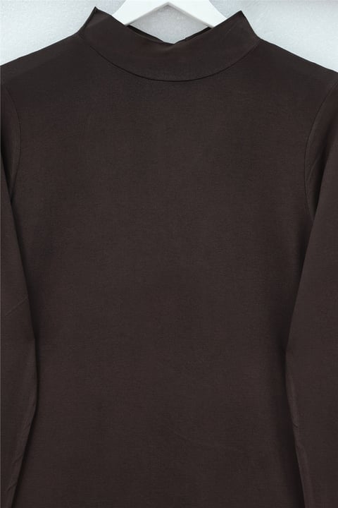 Dik Yaka Uzun Kol İçlik Bluz -Kahve-Bluz-253-13122-R15