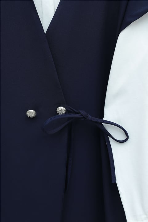 Düğme Detaylı Çift Bağcıklı Yelek Pantolon Double Krep Takım -Laci-Takım-349-8065-R03