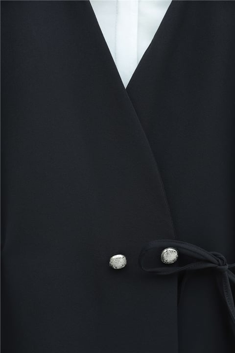 Düğme Detaylı Çift Bağcıklı Yelek Pantolon Double Krep Takım -Siyah-Takım-349-8065-R01