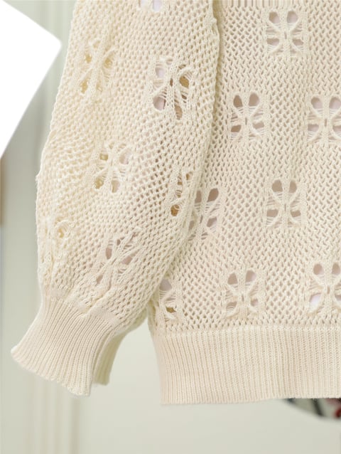 Düğmeli Ajurlu Araboy Triko Hırka -Krem-Hırka-109-0871-R28