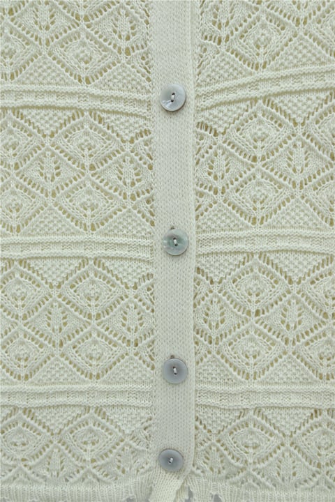 Düğmeli Desenli Ajurlu Triko Hırka  -Krem-Hırka-109-1223-R28