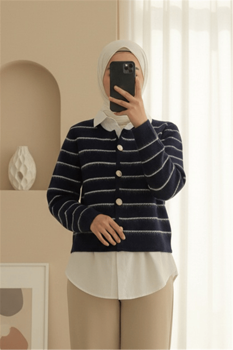 Düğmeli Gömlek Detaylı Triko Hırka -Laci-Hırka-357-6211-R03