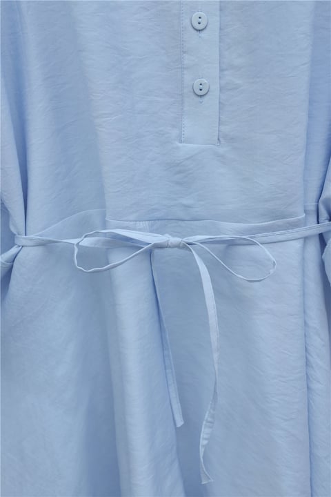 Düğmeli Kemerli Yarasa Kol Volanlı Oversize Modal Tunik  -Bebe Mavi-Tunik-307-0136-R32