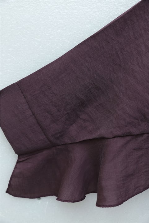Düğmeli Kemerli Yarasa Kol Volanlı Oversize Modal Tunik  -Mürdüm-Tunik-307-0136-R09