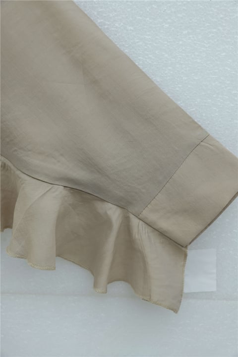 Düğmeli Kemerli Yarasa Kol Volanlı Oversize Modal Tunik  -Vizon-Tunik-307-0136-R23