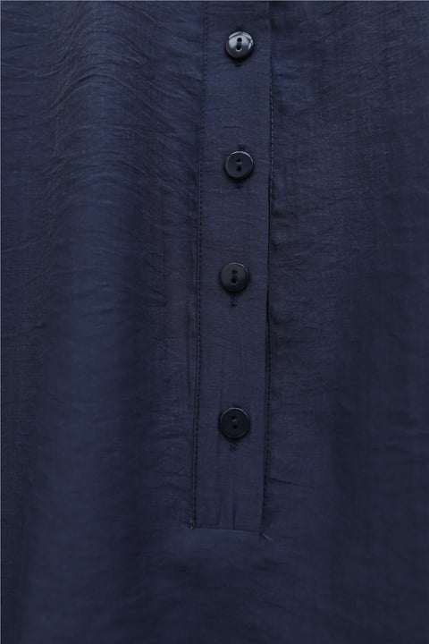 Düğmeli Kemerli Yarasa Kol Volanlı Oversize Modal Tunik  -Lacivert-Tunik-307-0136-R03