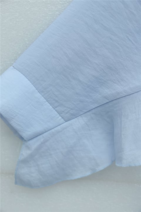 Düğmeli Kemerli Yarasa Kol Volanlı Oversize Modal Tunik  -Bebe Mavi-Tunik-307-0136-R32