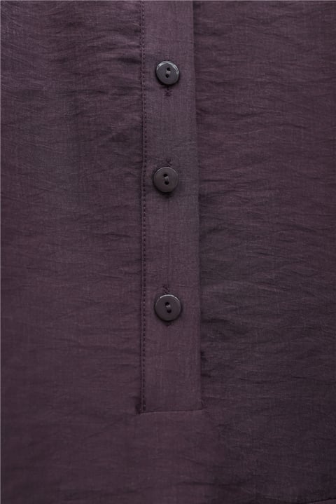 Düğmeli Kemerli Yarasa Kol Volanlı Oversize Modal Tunik  -Mürdüm-Tunik-307-0136-R09