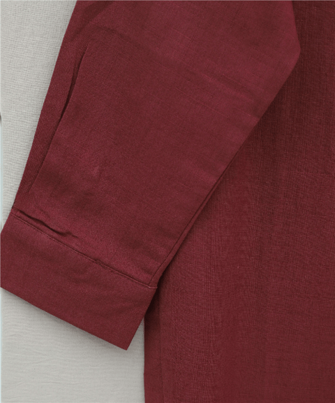 Düğmeli Keten Gömlek  -Bordo-Gömlek-357-2136-R04
