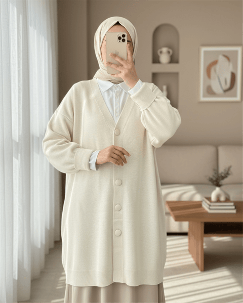 كارديجان تريكو شتوي بأزرار - حجري-Triko Hırka-357-6031-R43