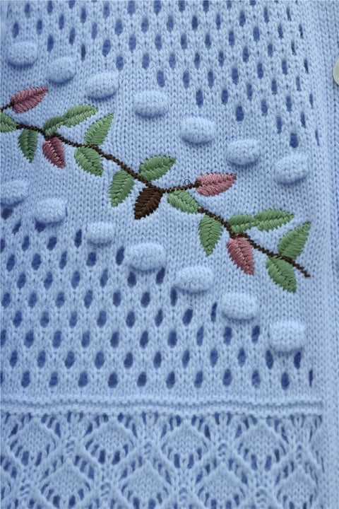 Düğmeli Önü Nakışlı Ajurlu Triko Hırka   -Bebe Mavi-Hırka-109-0997-R32