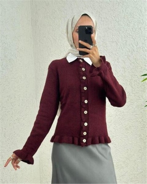 Düğmeli Önü Ve Eteği Fırfırlı Hırka -Bordo-Hırka-307-43478-R04
