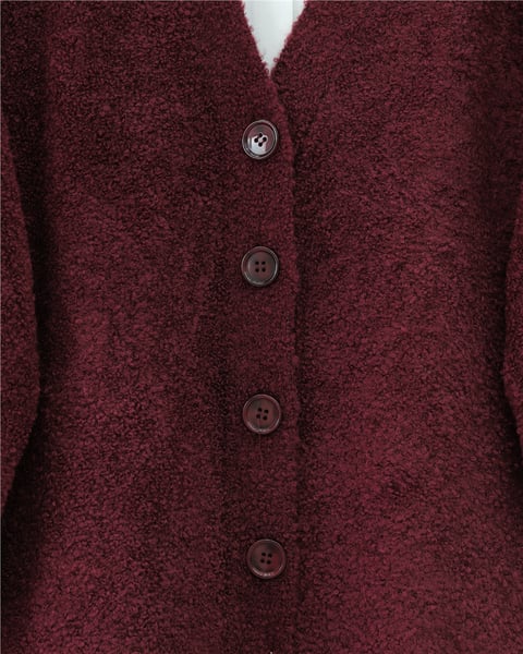 Düğmeli Salaş Triko Hırka -Bordo-Hırka-357-6232-R04