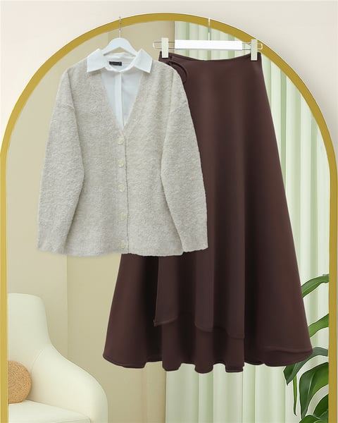 Düğmeli Salaş Triko Hırka -Taş-Hırka-357-6232-R43