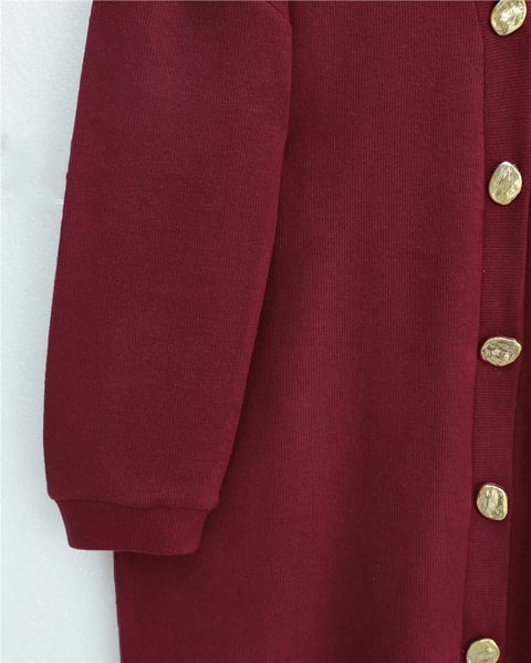 Düğmeli Selanik Uzun Hırka -Bordo-Hırka-253-13124-R04