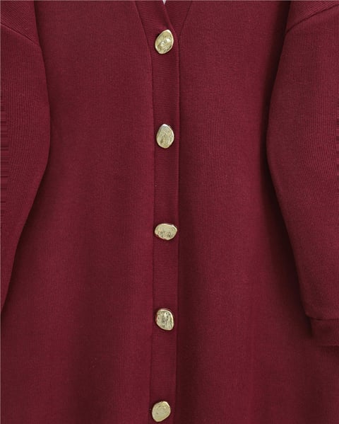 Düğmeli Selanik Uzun Hırka -Bordo-Hırka-253-13124-R04
