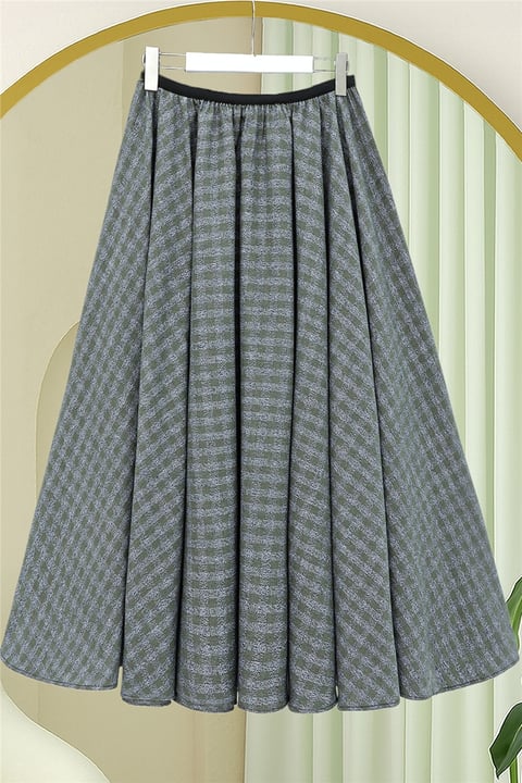 Ekose Desenli Beli Lastikli 360 Derece Etek -Haki-Etek-207-1594-R05