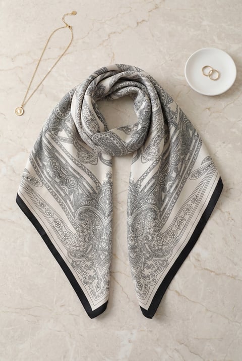 Eskiz Desenli Rayon Eşarp -Bej
