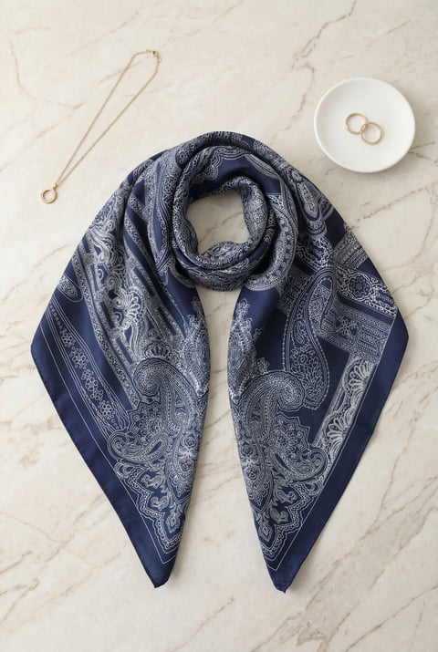 Eskiz Desenli Rayon Eşarp -Lacivert