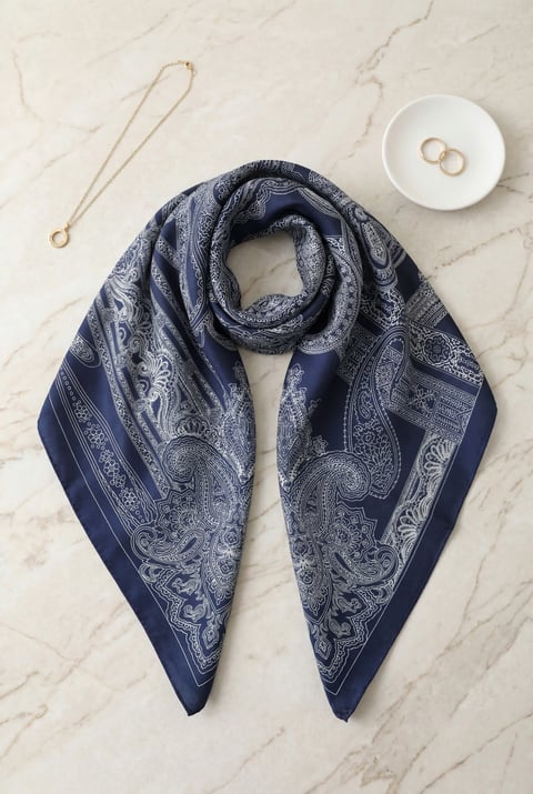 Eskiz Desenli Rayon Eşarp -Lacivert