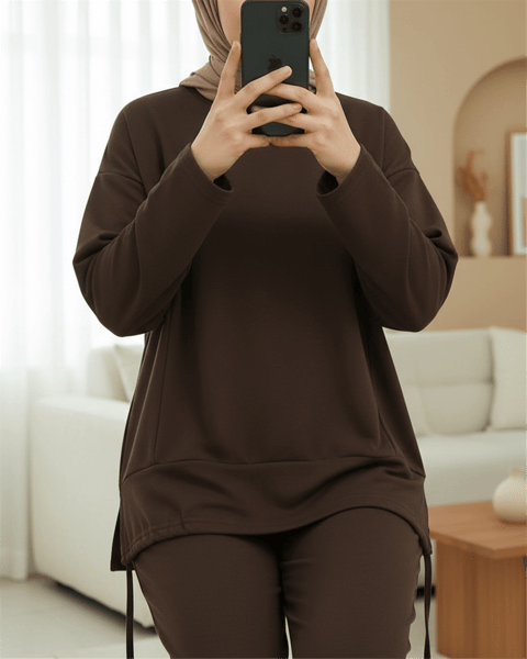 Eteği Bağcıklı Arkası Uzun Oysho Takım  -Kahve-Takım-253-13088-R15