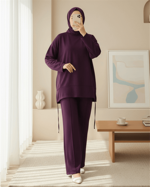 Eteği Bağcıklı Arkası Uzun Oysho Takım -Mürdüm-Takım-253-13088-R09
