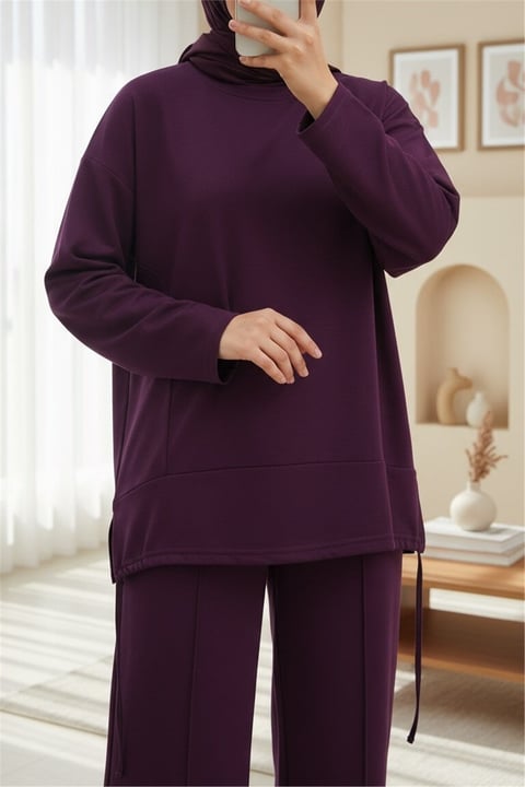 Eteği Bağcıklı Arkası Uzun Oysho Takım -Mürdüm-Takım-253-13088-R09