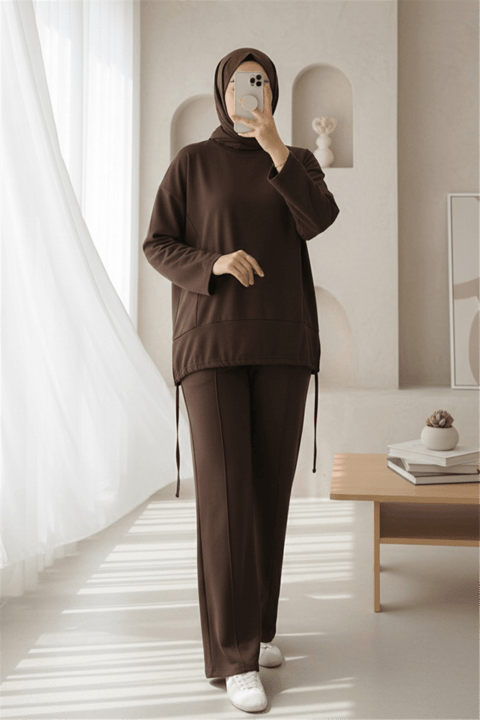 Eteği Bağcıklı Arkası Uzun Oysho Takım  -Kahve-Takım-253-13088-R15
