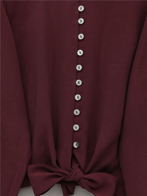 Eteği Bağlamalı Beli Ve Kolu Lastikli Düğmeli Modal Gömlek -Bordo-Gömlek-120-1706-R04
