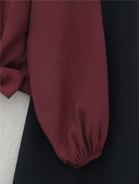 Eteği Bağlamalı Beli Ve Kolu Lastikli Düğmeli Modal Gömlek -Bordo-Gömlek-120-1706-R04
