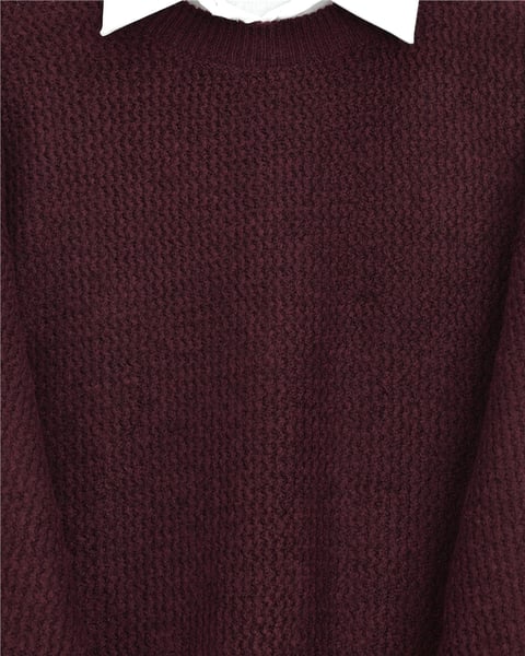 Eteği Dantel Detaylı Triko Kazak -Bordo-Kazak-357-4514-R04