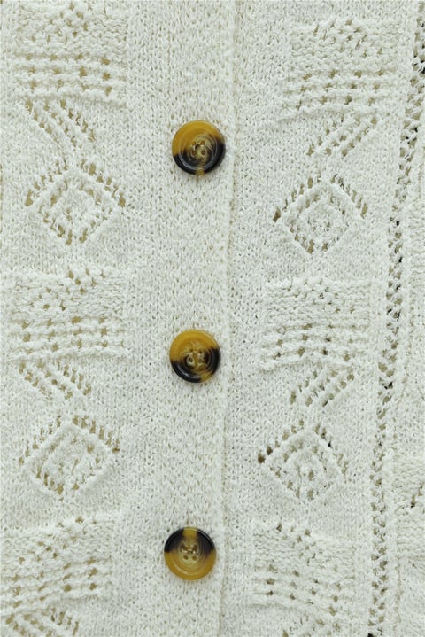 Eteği Dantelli Desenli Düğmeli Triko Hırka -Ekru-Hırka-109-0996-R07