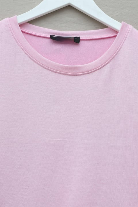 Eteği Kalp Detaylı Yırtmaçlı Salaş Penye Tunik -Pembe-Tunik-253-13074-R20