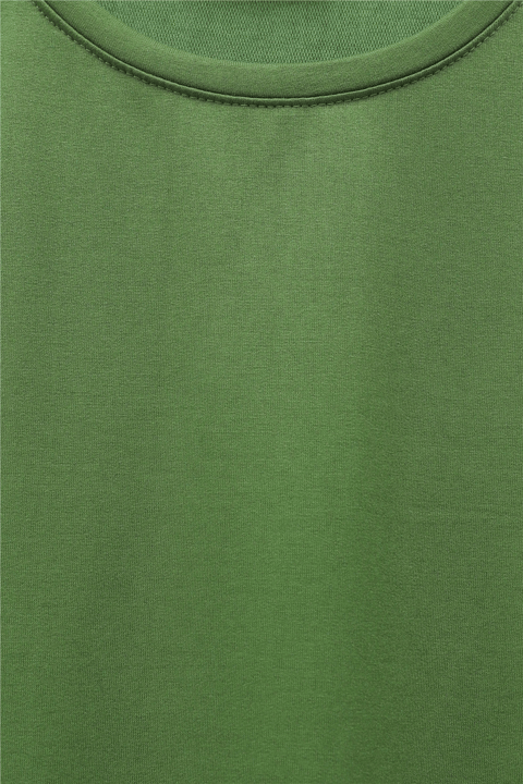 Eteği Kalp Detaylı Yırtmaçlı Salaş Penye Tunik -Yeşil-Tunik-253-13074-R35