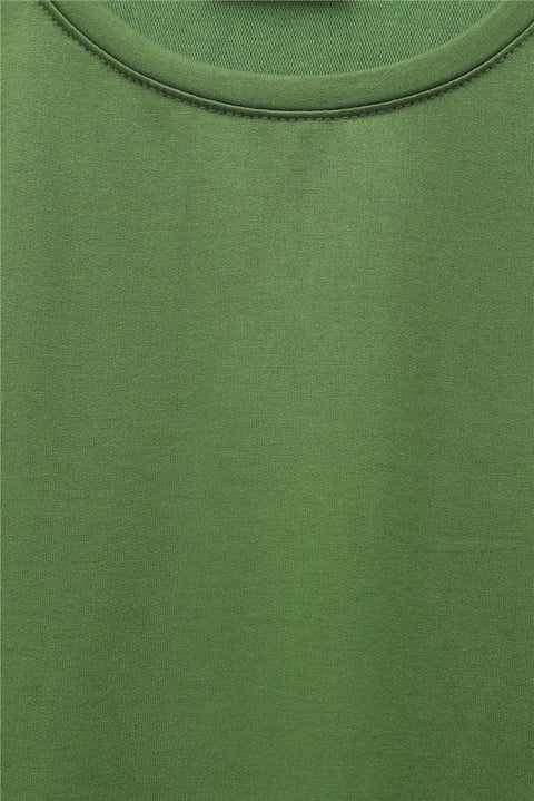 Eteği Kalp Detaylı Yırtmaçlı Salaş Penye Tunik -Haki-Tunik-253-13074-R05