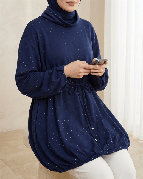 Eteği Lastikli Beli Bağcıklı Yarım Boğazlı Oysho Sweat -Laci-Sweatshirt-307-0026-R03