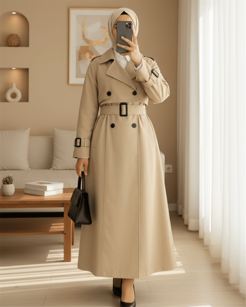 معطف واق من المطر بحزام مع تنورة مطوية وبوليرو - مينك-Trençkot-223-3004-R23