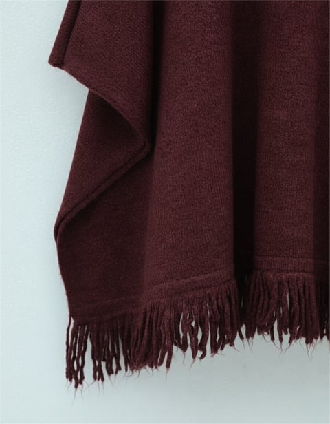 Eteği Püskül Detaylı Triko Panço  -Bordo-Hırka-295-4501-R04