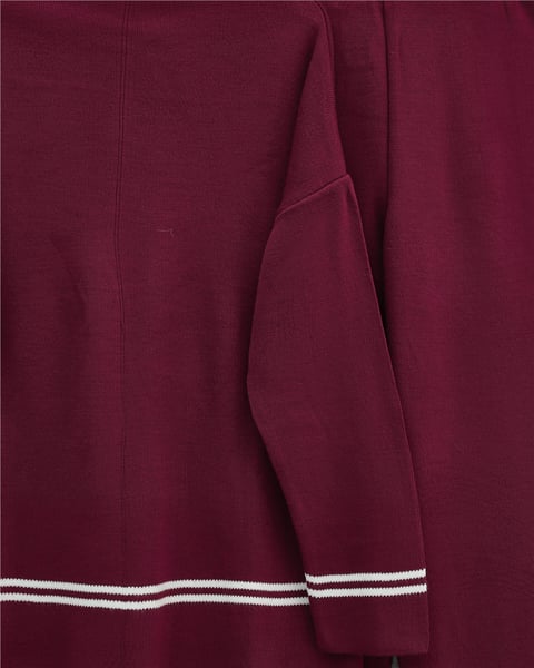 Eteği Ve Kolu Çizgili Triko Takım -Bordo-Takım-384-301-R04