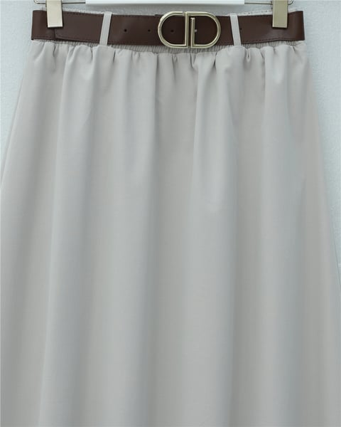 Etek Ucu Dikiş Detaylı Beli Lastikli Astarlı İthal Soft Gabardin Etek -Taş-Etek-356-4465-R43