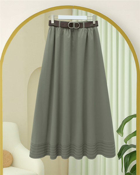 Etek Ucu Dikiş Detaylı Beli Lastikli Astarlı İthal Soft Gabardin Etek -Çağla Y.-Etek-356-4465-R70