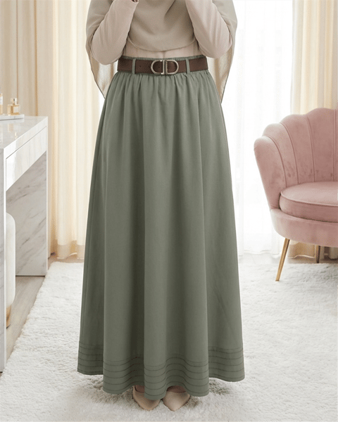 Etek Ucu Dikiş Detaylı Beli Lastikli Astarlı İthal Soft Gabardin Etek -Çağla Y.-Etek-356-4465-R70