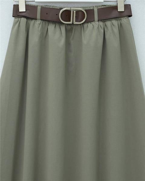 Etek Ucu Dikiş Detaylı Beli Lastikli Astarlı İthal Soft Gabardin Etek -Çağla Y.-Etek-356-4465-R70